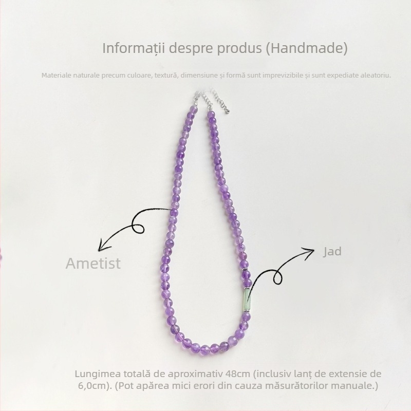 Colier din cristal de ametist, lucrat manual, design geometric, lanț obișnuit