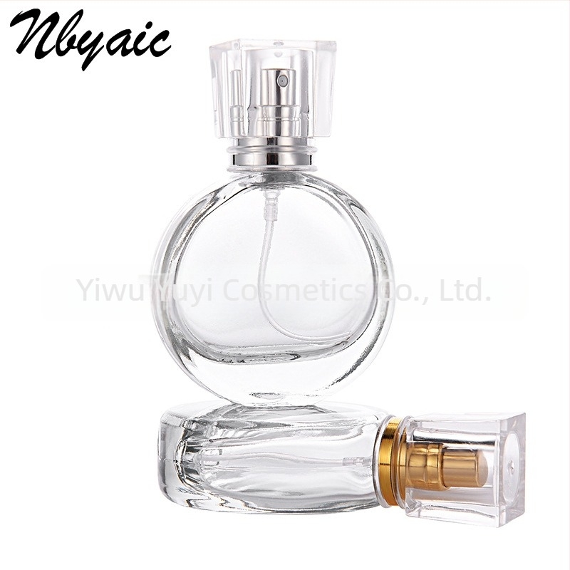 Sticluță rotundă de parfum din sticlă, turnată, finisaj ușor, personalizare disponibilă, nbyaic