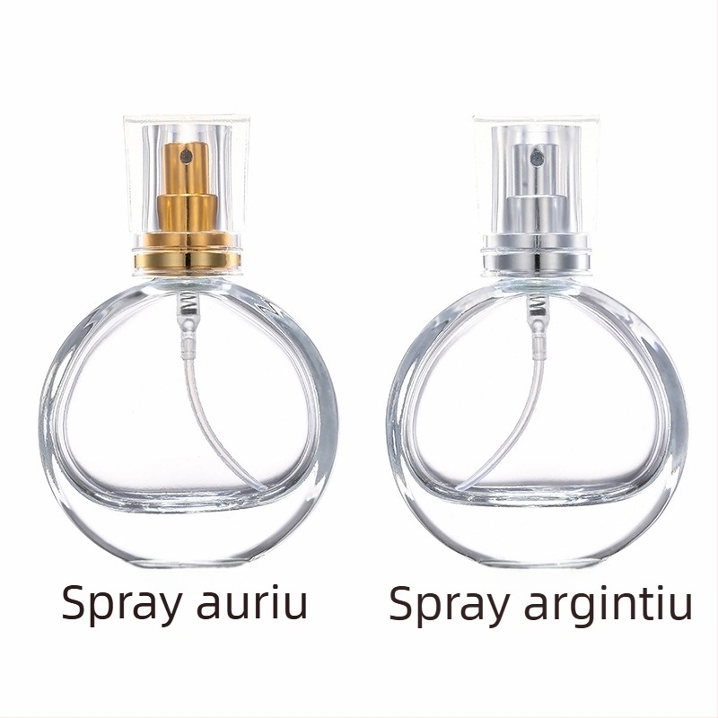 Sticluță rotundă de parfum din sticlă, turnată, finisaj ușor, personalizare disponibilă, nbyaic