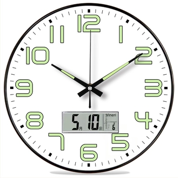 Ceas de perete luminos cu calendar perpetuu, afișaj săptămână și lună, termometru, mișcare cu sweep de secunde TS-01