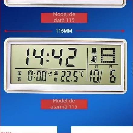 Ceas electronic cu afișaj LCD din plastic, calendar perpetuu și funcție de temperatură și alarmă
