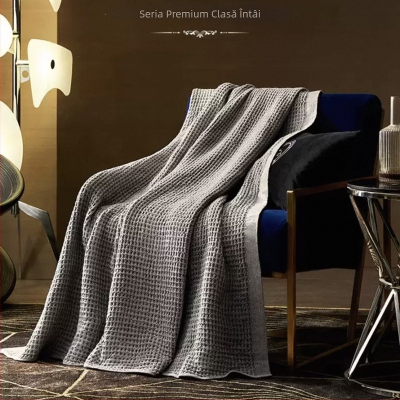 Pătură din bumbac cu textură waffle, 50/50 bumbac-poliester, 800 g, primăvară-toamnă, personalizabilă, stil modern minimalist