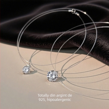 Colier din argint 925 cu lanț încrucișat, pandant geometric Mermaid Tears, finisaj diamant