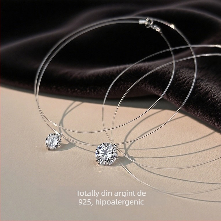 Colier din argint 925 cu lanț încrucișat, pandant geometric Mermaid Tears, finisaj diamant