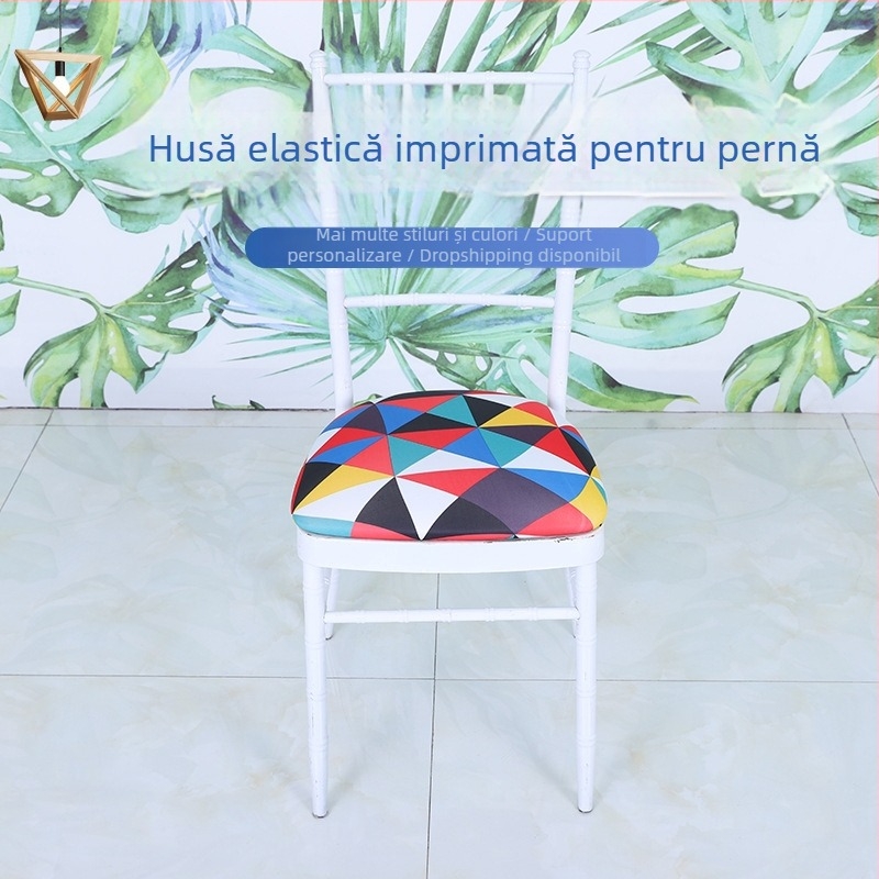 Husă imprimată pentru pernă de șezut din mătase de lapte și bumbac - formă rotundă - anti-alunecare - protecție împotriva prafului - stil modern minimalist