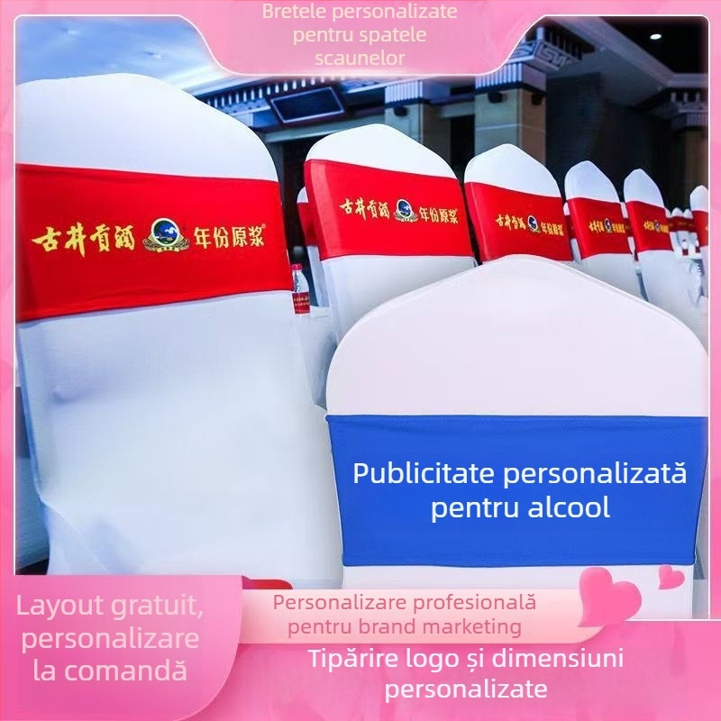 Husă pentru scaun de conferință hotelier, cu curea elastică și imprimare cu logo — fibră elastică poliuretanică (spandex); conținutul principal al țesăturii: 60%; stil modern minimalist; formă pătrată; categorie: husă pentru scaun