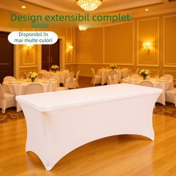 Husă de masă pentru conferințe, elastică, dreptunghiulară pentru nunți; Material: Milk Silk; Compoziție principală: 95% poliester, 5% elastan; Formă: dreptunghiulară; Stil: nunta; Funcții: anti-derapare, rezistentă la uzură