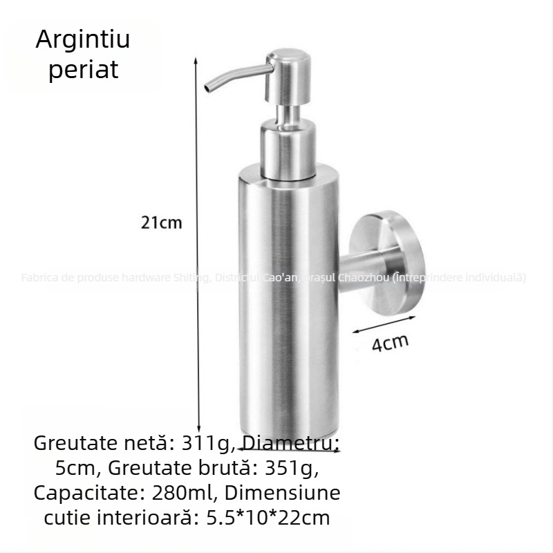 Dispenser de săpun din oțel inoxidabil, montat pe perete, acționare prin apăsare, oțel inoxidabil 304, finisaj negru periat, design modern minimalist