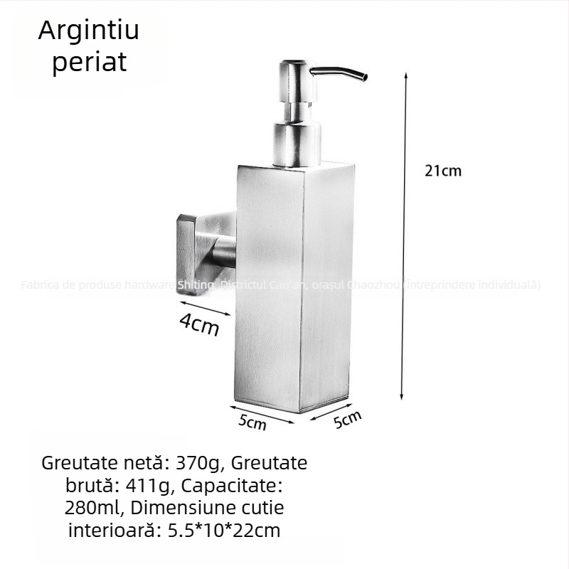 Dispenser de săpun din oțel inoxidabil, montat pe perete, acționare prin apăsare, oțel inoxidabil 304, finisaj negru periat, design modern minimalist