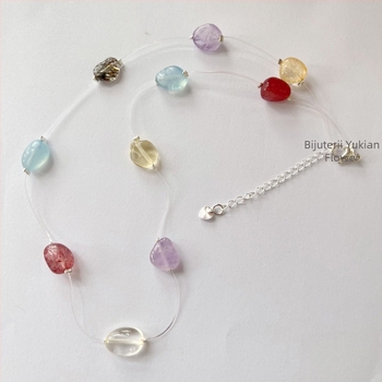 Colier în stil Baroc cu pietre naturale: ametist, citrin și cristal; material: cristal; ambalaj individual; lansare vară 2025