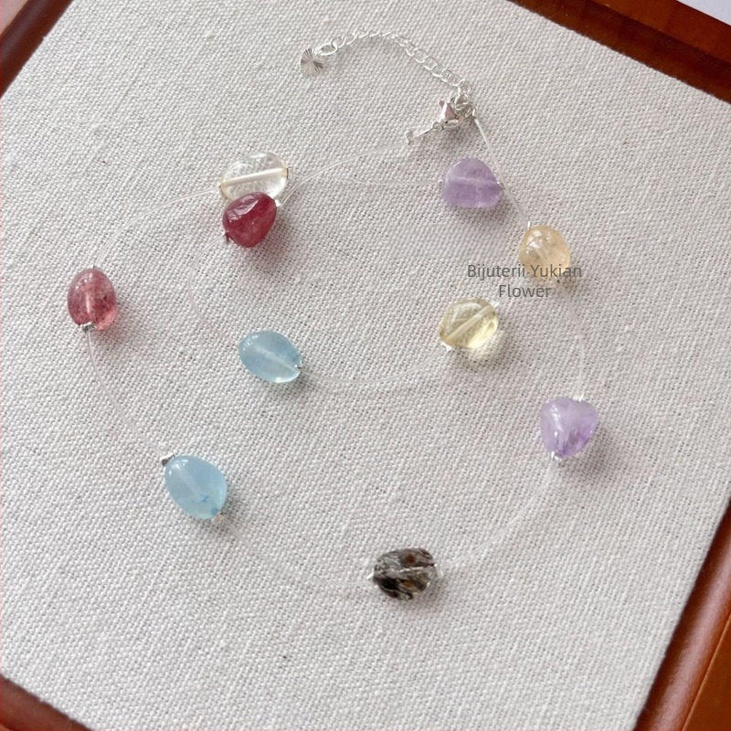 Colier în stil Baroc cu pietre naturale: ametist, citrin și cristal; material: cristal; ambalaj individual; lansare vară 2025