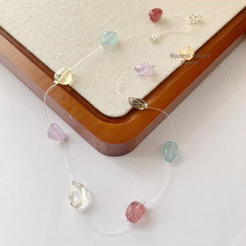 Colier în stil Baroc cu pietre naturale: ametist, citrin și cristal; material: cristal; ambalaj individual; lansare vară 2025