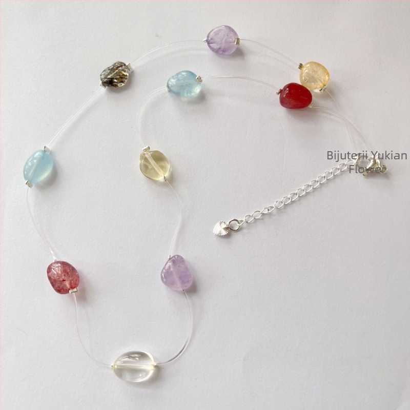 Colier în stil Baroc cu pietre naturale: ametist, citrin și cristal; material: cristal; ambalaj individual; lansare vară 2025