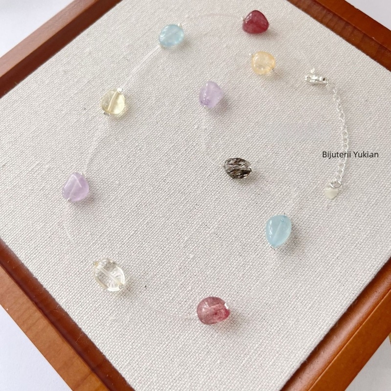 Colier în stil Baroc cu pietre naturale: ametist, citrin și cristal; material: cristal; ambalaj individual; lansare vară 2025