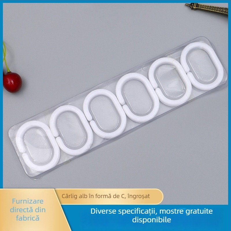 Cârlige din plastic, în formă de C, pentru perdea de duș, albe, îngroșate, pentru șină și perdele, design minimalist modern