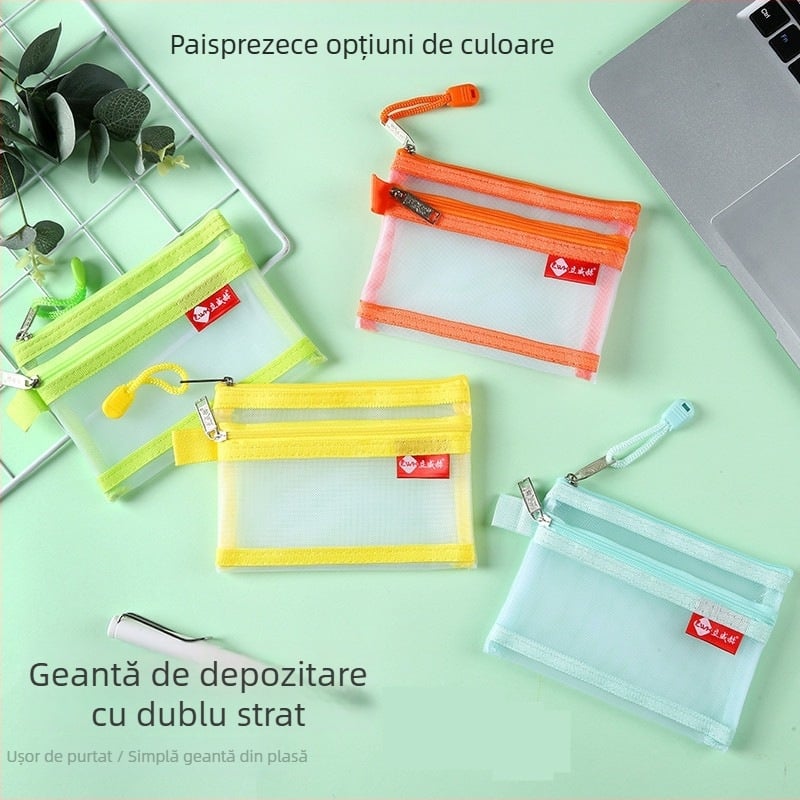 Liweihe EVA Organizator dublu-strat pentru carduri și accesorii, cu fermoar
