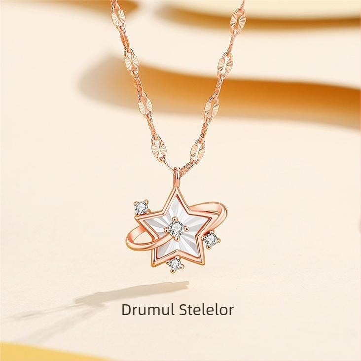 Colier din cupru, lanț încrucișat, pandantiv în formă de stea cu montură din pietre prețioase mixte, stil lux ușor