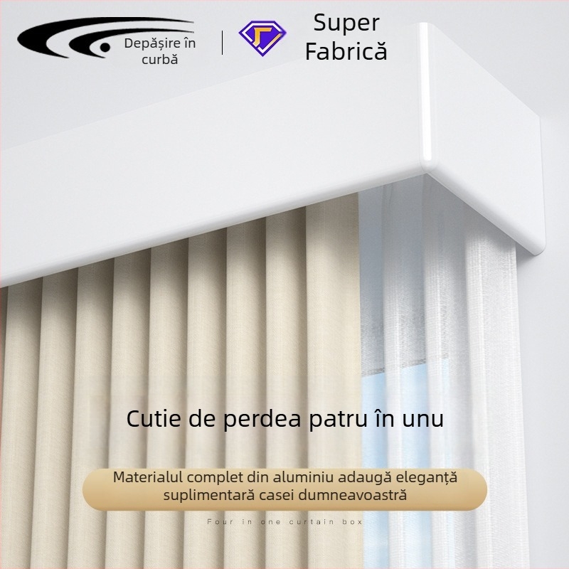 Cutie pentru perdele cu șină integrată, montare superioară, șină cu bandă unică, cutie cu role, sistem cu două șine