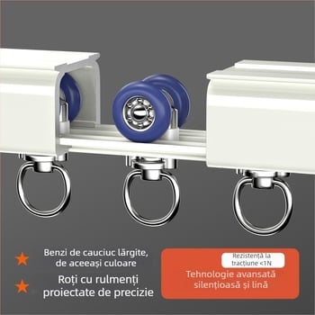 Șină pentru perdea cu role purtătoare, 2,8 mm, grosime extra, aliaj de aluminiu, dublă traiectorie, funcționare silențioasă