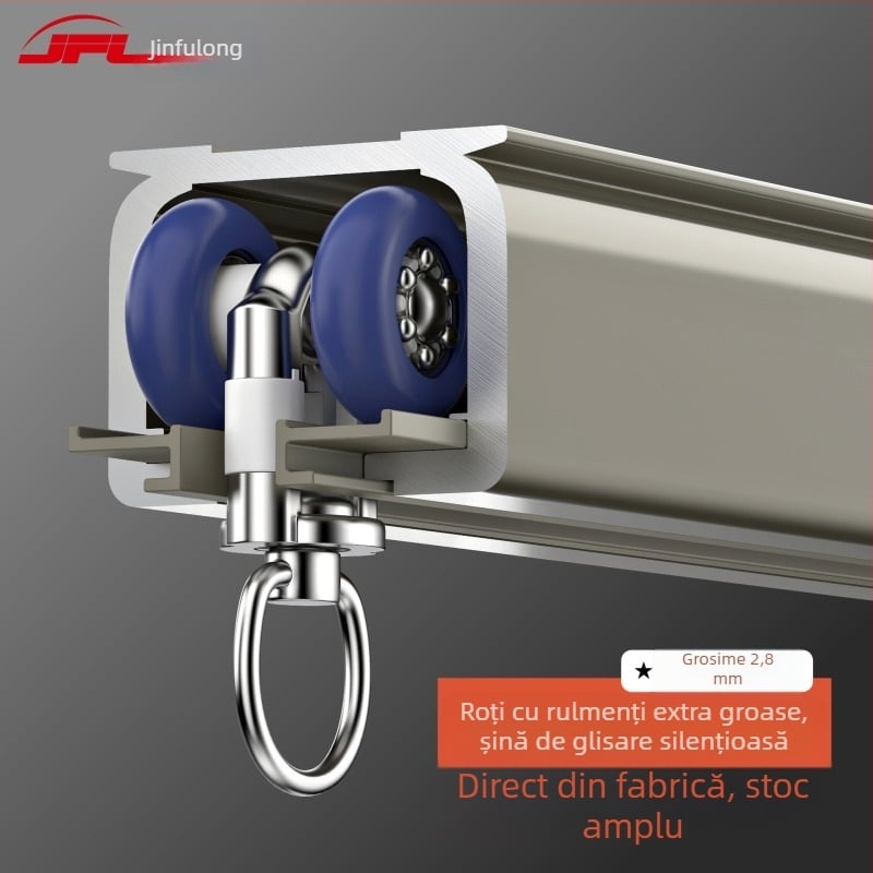 Șină pentru perdea cu role purtătoare, 2,8 mm, grosime extra, aliaj de aluminiu, dublă traiectorie, funcționare silențioasă