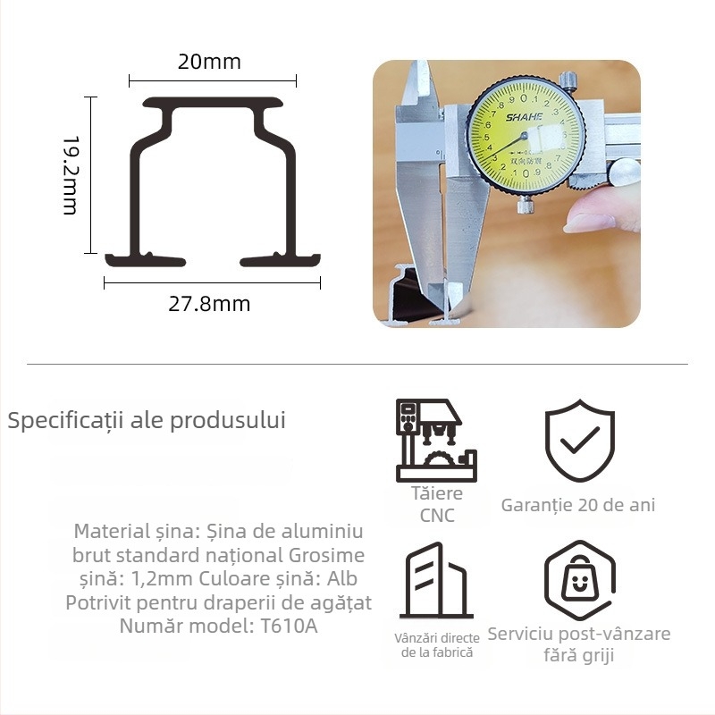 Șină de draperii încastrată, invizibilă, din aliaj de aluminiu, model T10-61A, brand Yuntes, pentru perdele suspendate, stil modern minimalist