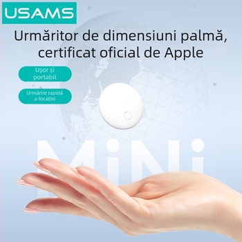 Mini dispozitiv anti-pierdere, compatibil cu iOS, rază 12–15 m, baterie 230 mAh, greutate 25 g, include husă de depozitare, PU leather + ABS