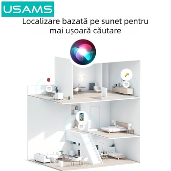 Mini dispozitiv anti-pierdere, compatibil cu iOS, rază 12–15 m, baterie 230 mAh, greutate 25 g, include husă de depozitare, PU leather + ABS