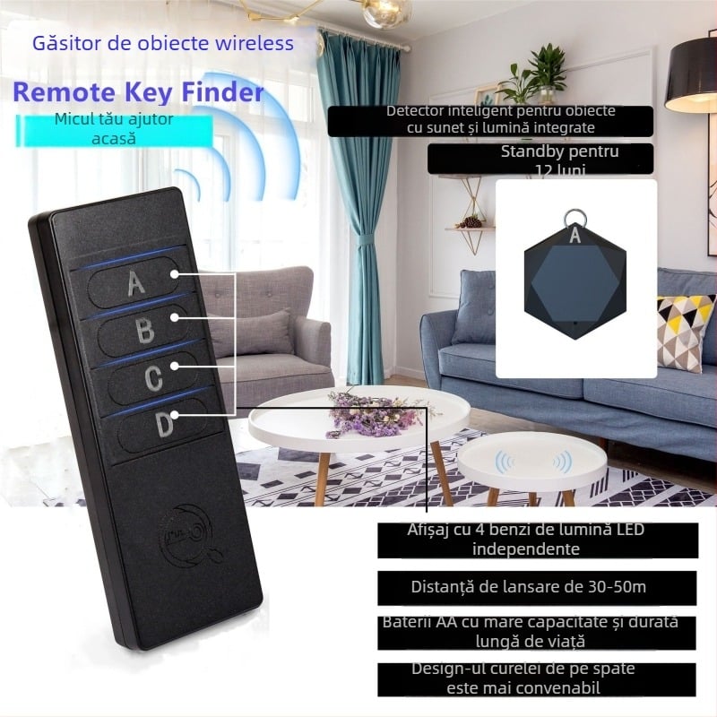 TF04C Localizator obiecte wireless — rază de 30 m, baterie 240 mAh, ABS