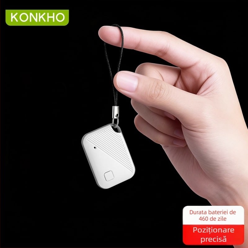 Tracker anti-pierdere compatibil AirTag în formă de pandantiv, Bluetooth, rază ~50 m, baterie CR2025 3V, carcasă ABS, alarmă