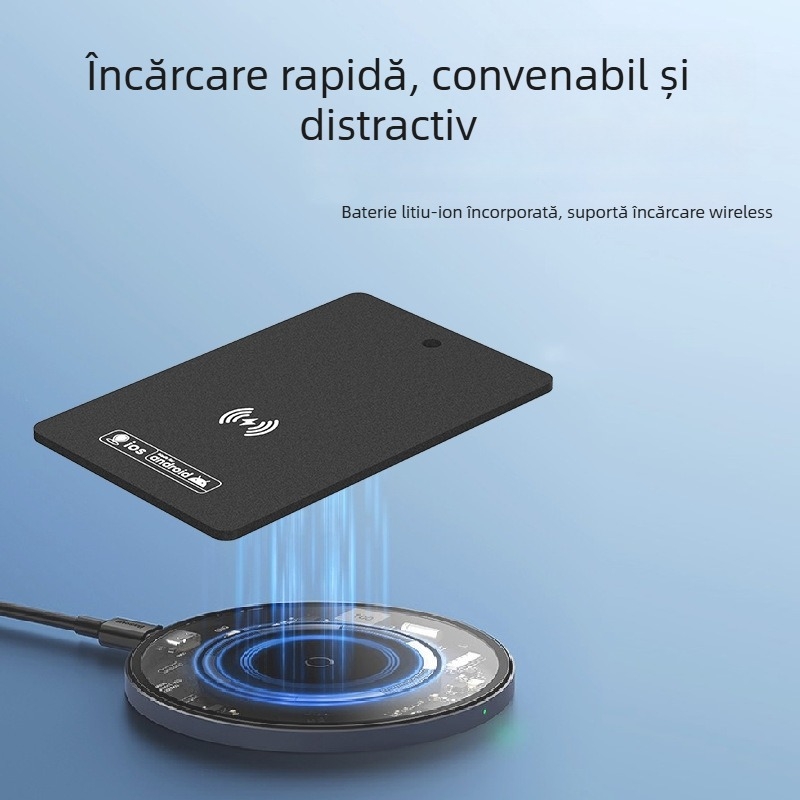 Trackere ultra-ușor pentru card antifurt cu localizare GPS, încărcare wireless, rezistent la apă, compatibil cu iOS, Android și HarmonyOS, baterie 120 mAh