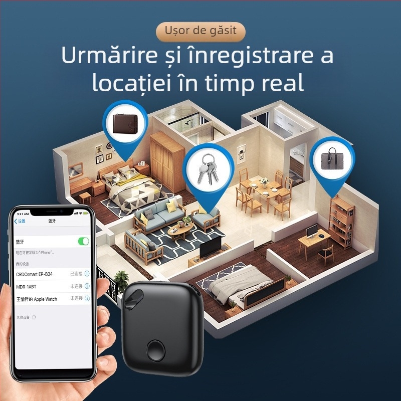 Itag locator pentru iOS – Bluetooth anti-pierdere, baterie 210mAh, rază wireless mondială, dimensiuni 35×36×9 mm