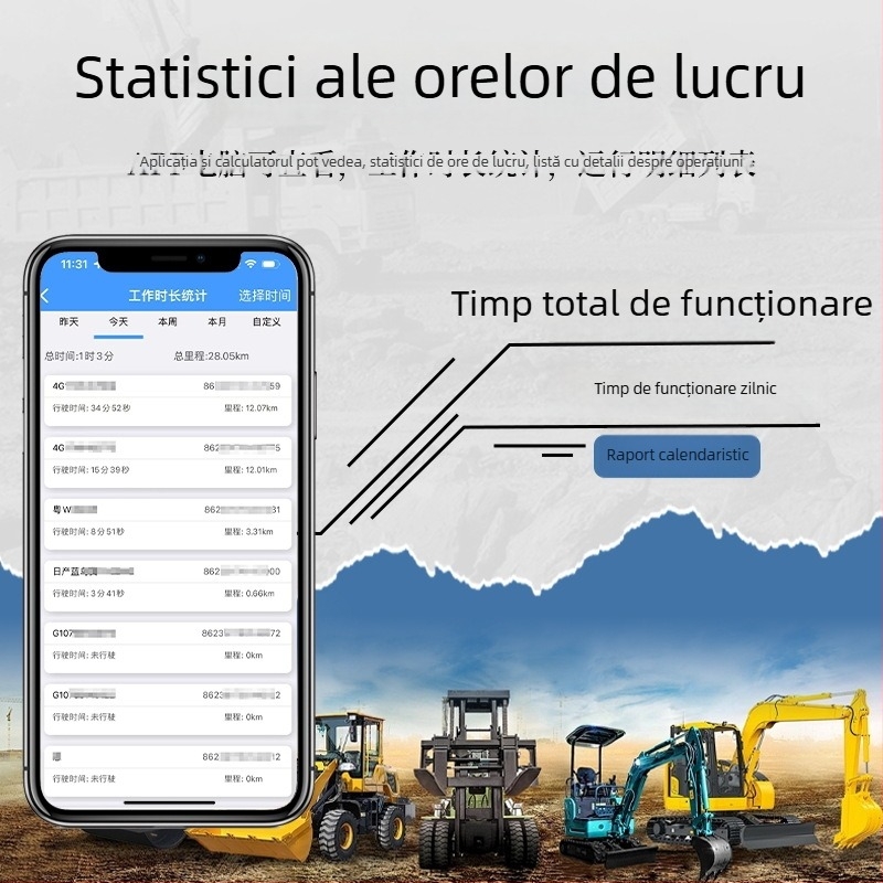 KM02 Localizator GPS pentru excavatoare și echipamente grele – poziționare Beidou/GPS, precizie 3 m, antenă încorporată, alimentare 9-90 V