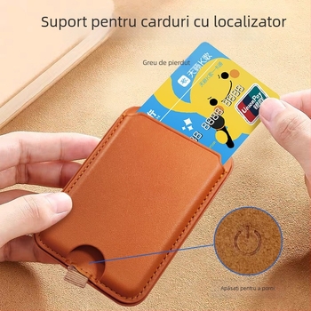 Locator magnetic pentru carduri și telefon, rază 50 m, baterie 120 mAh, încărcare USB-C, compatibil cu iOS, suport magnetic pentru telefon și card