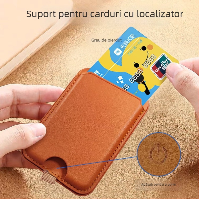 Locator magnetic pentru carduri și telefon, rază 50 m, baterie 120 mAh, încărcare USB-C, compatibil cu iOS, suport magnetic pentru telefon și card