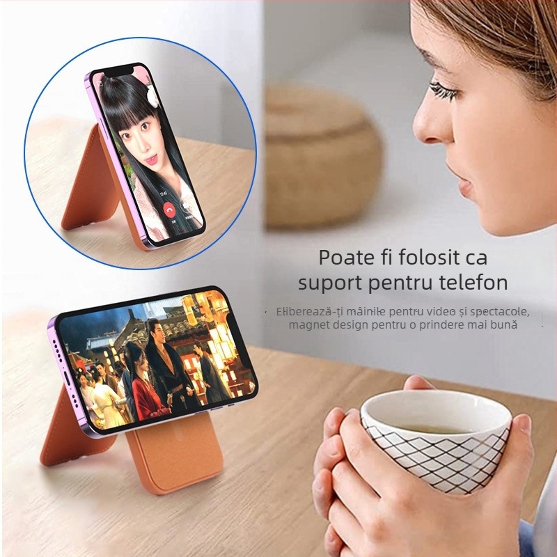 Locator magnetic pentru carduri și telefon, rază 50 m, baterie 120 mAh, încărcare USB-C, compatibil cu iOS, suport magnetic pentru telefon și card