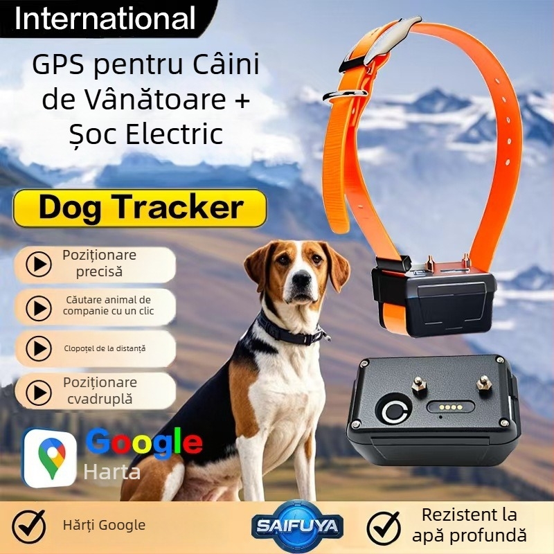 Sistem GPS pentru câini | Rezistent la apă IP65 | Precizie GPS de până la 3 m | Alerte multiple: vibrație, SOS, alertă mobilă, geofence, viteză excesivă | Baterie 4000 mAh, până la 25 de zile