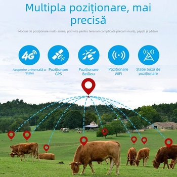 Track GPS pentru bovine și ovine – 4G, Beidou + GPS, IP68 impermeabil, alarmă de incintă, durată mare a bateriei
