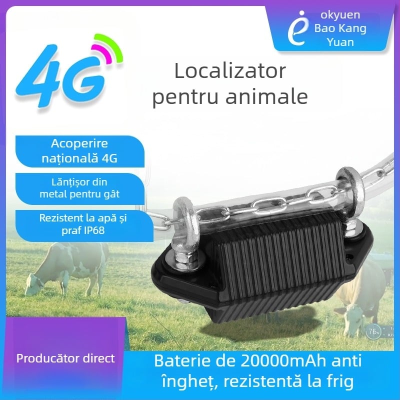 Track GPS pentru bovine și ovine – 4G, Beidou + GPS, IP68 impermeabil, alarmă de incintă, durată mare a bateriei