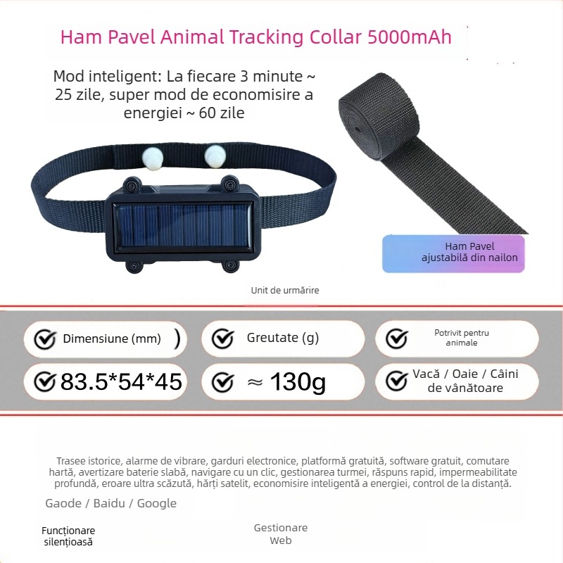 Localizator de animale pentru bovine și ovine cu GPS Beidou, alarme (vibrații, alertă pe telefon, gard, viteză excesivă), precizie 3 m, IP67, baterie de 30 de zile