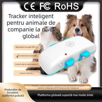 Locator wireless pentru animale de companie, persoane în vârstă și copii; precizie GPS 1–10 m; metode de alarmă: vibrație, SOS, gardă virtuală, depășire viteză; IP67 rezistent la apă; autonomie în standby ~2 zile; model C032
