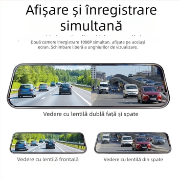 Oglindă retrovizoare auto cu cameră dublă față-spate, ecran tactil, 1296P, unghi de 140°, diafragmă F2.0