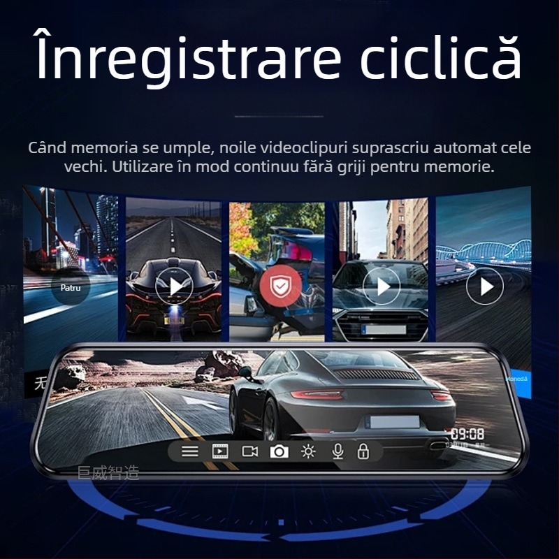 Oglindă retrovizoare auto cu cameră dublă față-spate, ecran tactil, 1296P, unghi de 140°, diafragmă F2.0