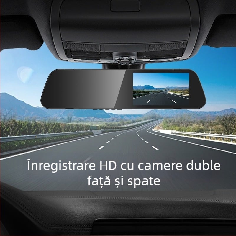 Oglindă retrovizoare auto, cameră video 1080p – înregistrare duală față-spate, monitorizare parcare, imagine la mers înapoi, ecran tactil de 5,5 inch
