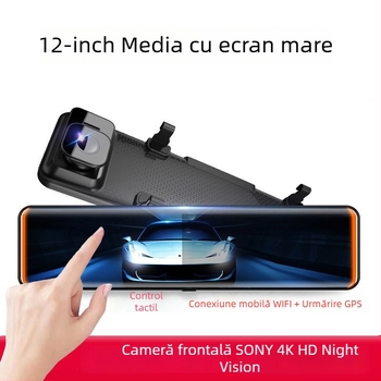 Noul dash cam auto, cu ecran de 12 inch, obiectiv dual, viziune de noapte 2K/4K, Wi-Fi, GPS urmărire traseu, DVR