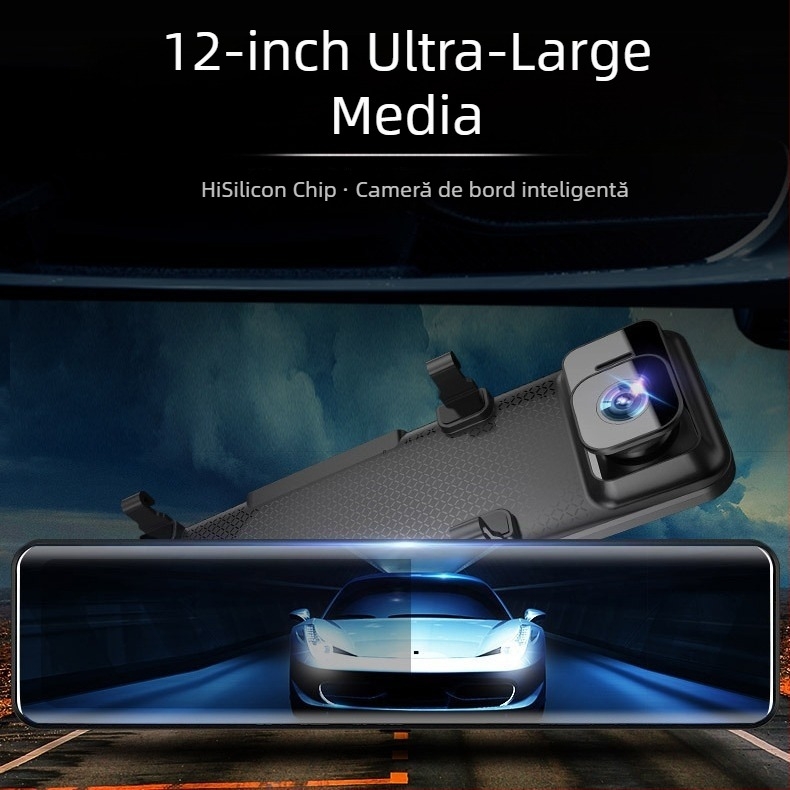 Noul dash cam auto, cu ecran de 12 inch, obiectiv dual, viziune de noapte 2K/4K, Wi-Fi, GPS urmărire traseu, DVR