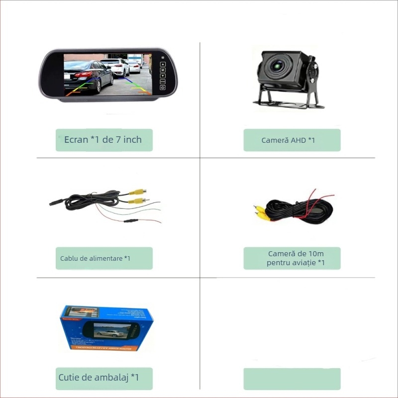 Monitor auto AHD pentru oglinda retrovizoare, 7 inch, CJ-102, 1024x600, cameră 720p, diafragma F/2.8