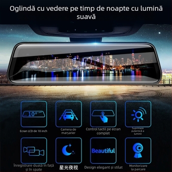 V23 cameră auto cu lentile duale, unghi de cuprindere 170°, 12MP, înregistrare în buclă, viziune nocturnă