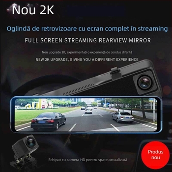 Oglindă retrovizoare cu ecran de 12 inch, înregistrare duală față-spate 2K/4K, imagine de parcare inversă, măsurare viteză