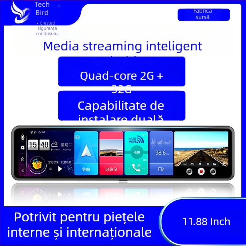 Q80 Oglindă retrovizoare inteligentă cu cameră dublă, dash cam, 4G navigație Android, 1080P, quad-core, 2GB RAM + 32GB stocare