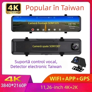 Cameră auto cu ecran de 12 inch, Allwinner, 4K+2K, Wi‑Fi, oglindă de marșarier, lentile Sony duale